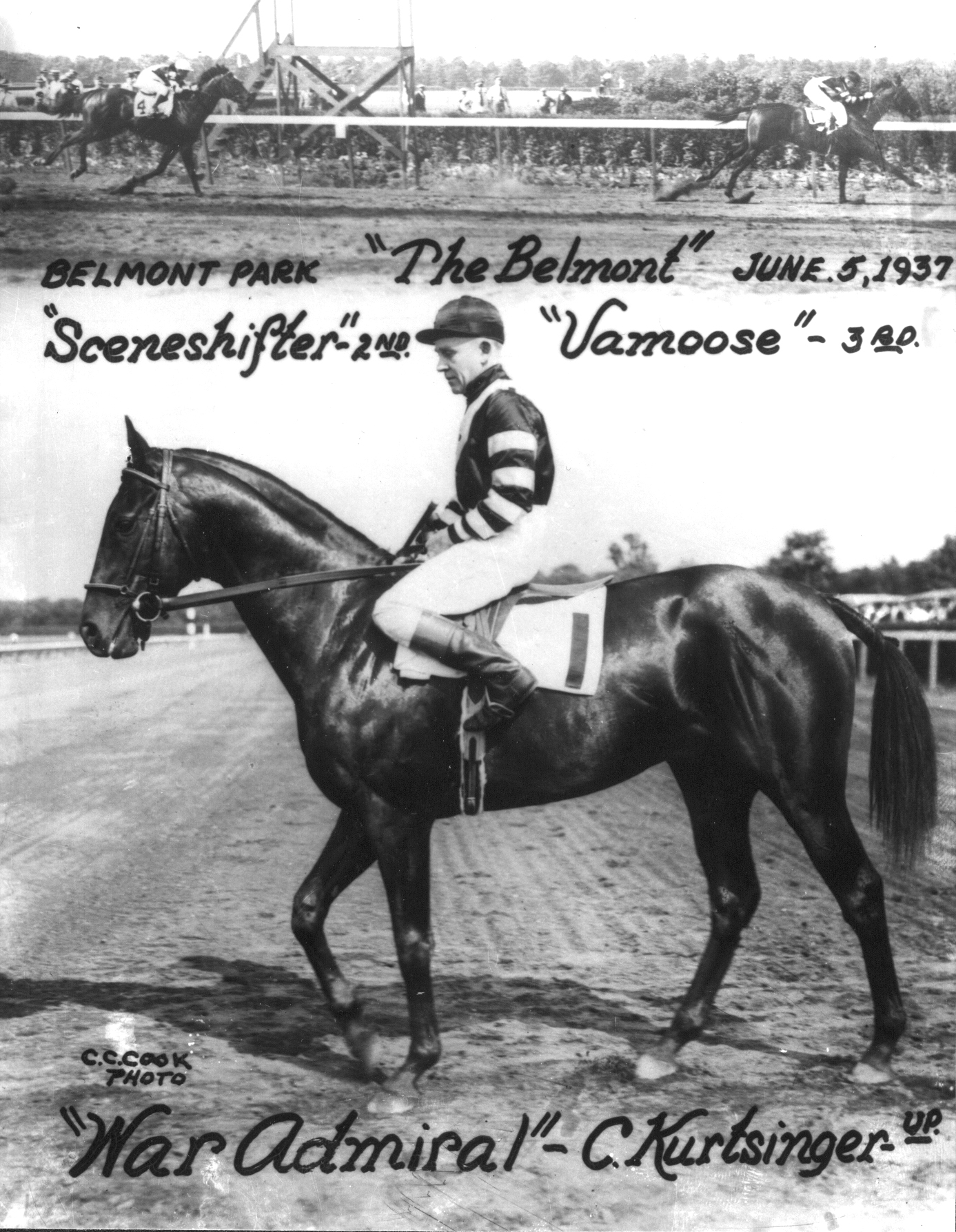 Keeneland Library Cook Collection - 5877 - 6.5.1937 War Admiral, C Kurtisnger up, at Belmont Stakes